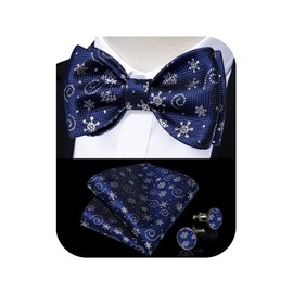 DiBanGu Christams - Pajaritas para hombre, juego de pajarita con bolsillo cuadrado, gemelos de seda jacquard tejida, Navy Blue 3097, Talla única