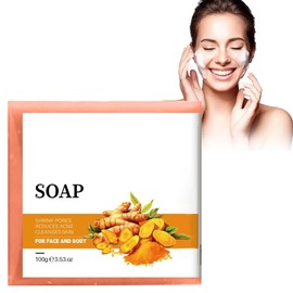 Hppsctink Kurkuma-Seife, 100g Kurkuma-Reinigungsseife, Kurkuma Hautunreinheiten Seife, Unreinheiten reduzieren Akne & Pickelmale,Tiefenreinigung,soap