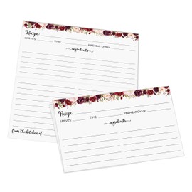 321Done Folding Recipe Cards (Set of 50) Floral Roses on White, From the Kitchen Of - Folds to 3x5 from 6x5 - Retro Vintage Wedding Baby Bridal Shower Gift Party - Made in USA - Double-Sided, Folded