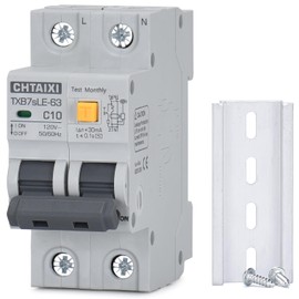 CHTAIXI Ground Fault Circuit Breaker, 10 Amp 120V AC DIN Rail Mount Residual Current Circuit Breaker, Thermal-Magnetic Trip, Earth-Leakage Protection 1PN RCBO C10