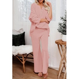 Pink Queen Women's 2 Piece Knit Sweatsuit Oversized Loose Knit Sweater Matching Loungewear Set Pink M
