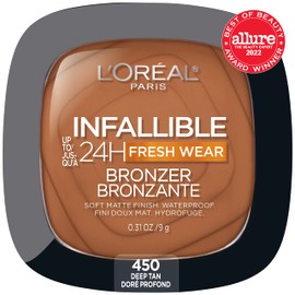 L'Oreal Paris Infallible Up to 24H Fresh Wear Soft Matte Longwear Bronzer. Waterproof, heatproof, Transfer, humidity and sweatproof, Deep Tan, 0.31 oz