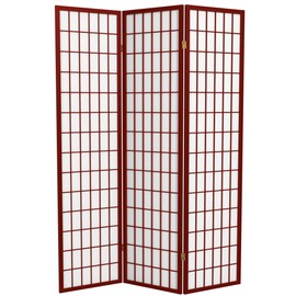 Red Lantern 6 ft. Tall Window Pane Shoji Screen-Rosewood-3 Panels Room Divider