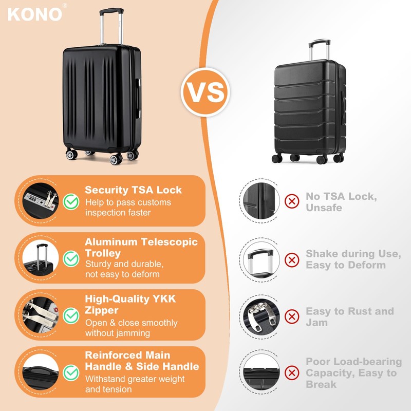 Kono 28" Expandable Luggage with Quiet Spinner Wheels & TSA