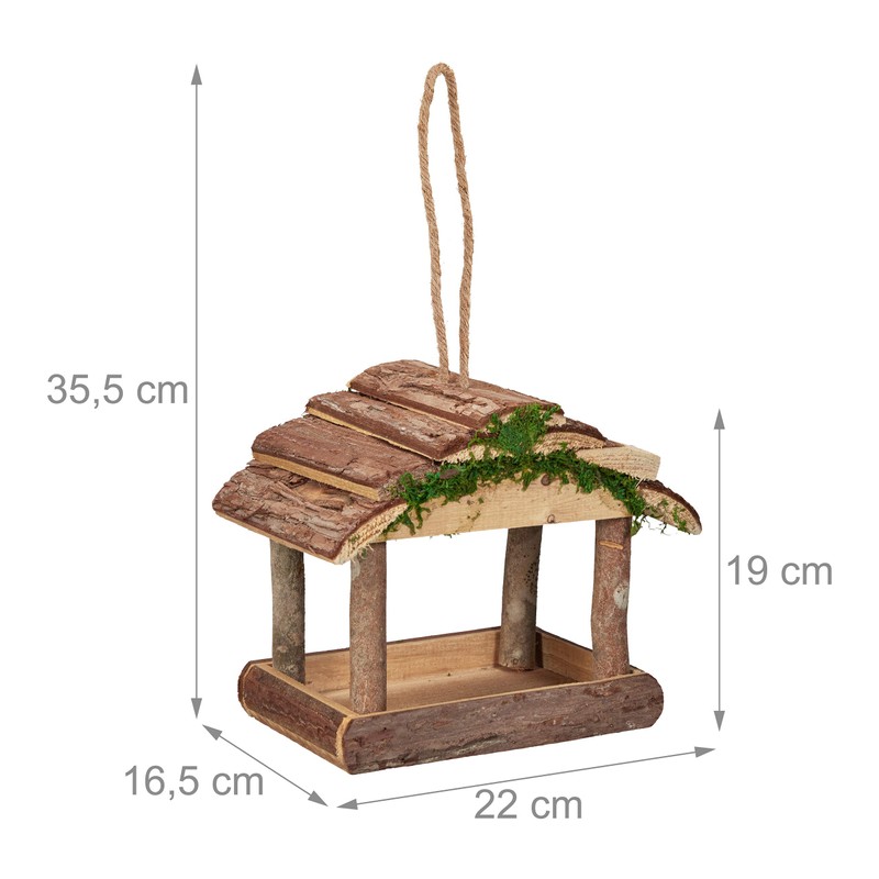 Relaxdays Wooden Bird Feeder for Hanging, HBD: 19 x 22