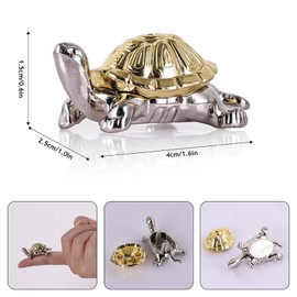 LINYTHER 3 Pcs Gold Turtle Figurines, Small Brass Turtles Desk Decor Decorative Ornaments, Feng Shui Bedroom Decor-Can Insert Incense Turtle Statue, for Home Office Decor Brass Animal Figurines