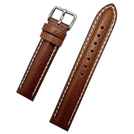 18mm Brown Genuine Leather Watchband | Center Padded Replacement Wrist Strap with Creamy White Colored Stitching that brings New Life to Any Watch (Mens Standard Length)