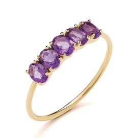 Old English Jewellers 9ct Yellow Gold Natural Amethyst 5 Stone Eternity Ring size K to S (R)