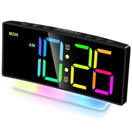 Extra Loud Alarm Clock for Heavy Sleepers Adults,Teens,Kids,RGB Rainbow Clock for Bedrooms Decor,Small Smart Bedside Digital Clock with Large Display,7 Color Night Light,12/24h