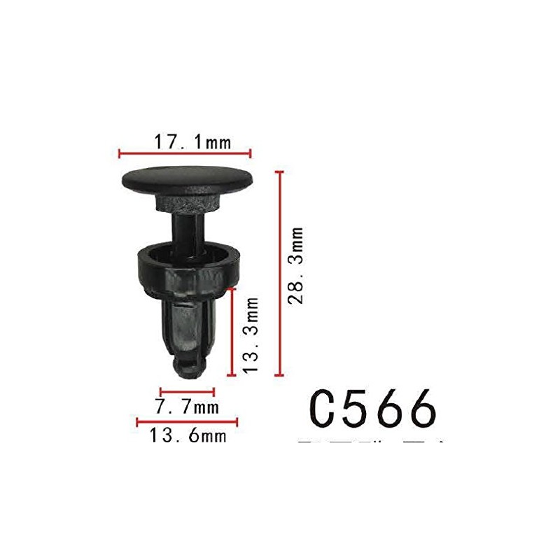 Cowl Panel Fender Push-Type Retainer Clip, Model PF-C566 (Pack of
