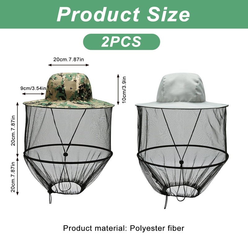 Esteopt 2pcs Head Net Hat, Mosquito Sun Hat with Hidden