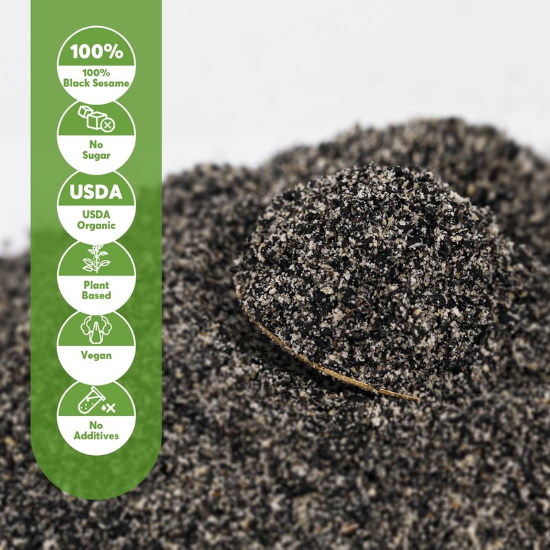 ONETANG Organic Black Sesame Powder,Plant Based,Gluten-Free,Vegan,Protein Source No Sugar,Low Temp
