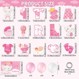 Hollowfly 15 Pcs Its a Girl Yard Sign Gender Reveal Decorations Welcome Baby Shower Yard Lawn Sign with Stakes Large Letters Elephant Pink Balloons for Outdoor Indoor Lawn Garden Home Party