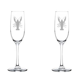 MIP Set of 2 Glass Champagne Flutes Sparkling Wine Glasses Lobster (8 oz Stemmed)