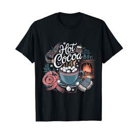 Winter Vibes Funny Trend Cozy Hot Cocoa and Fireplace Scene T-Shirt