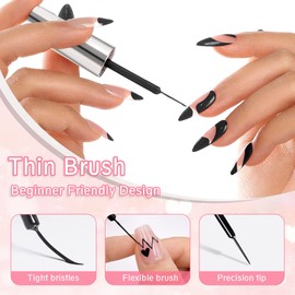 Shining She Liner Semi-Permanent Nail Polish, 3 Colors Black Silver White Semi-Permanent Liner Gel Nail Polish, UV Soak-Off Suitable for Female Family Nail Art, Gift Set for Women, 8ML