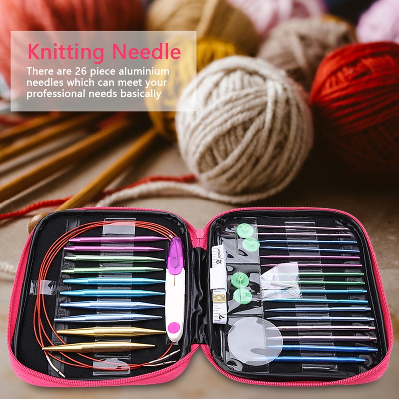 26Pcs Interchangeable Aluminium Knitting Needle with 4Pcs Circular Plastic Wires