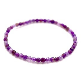 Taddart Minerals - Purple bracelet made from natural gemstone amethyst with faceted 4 mm balls strung on elastic nylon thread - handmade, amethyst, Amethyst