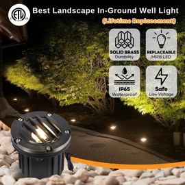 Gardenreet Brass Well Light - LED 12V Ip65 In-Ground Outdoor Landscape Lighting, Replaceable Bulb Waterproof Low Voltage Fixture, Antique Bronze for Garden Tree Pathway Without MR16 Bulb