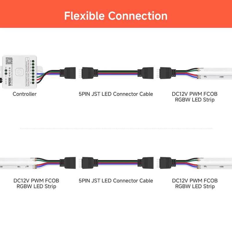 FCOB 5pcs/Pack 22AWG 5 Pin JST Male Female Plug LED