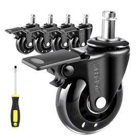 AGPtEK Office Chair Casters with Brake Heavy Duty 2.5" Universal Fit Locking Casters with Screwdriver, Safe Roller Wheel Replacement All with Brake System for Hardwood Floors Mat Carpet Tile, Set of 5