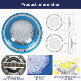 LED Pool Light for Inground Aboveground Pool, 12V 36W RGB Color Changing LED Pool Light, Waterproof Underwater Led Light with Remote Control and 50 Foot Cord, Swimming Pool Accessories, 11.8 * 3 inch