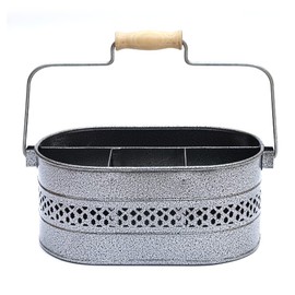 THE ARTIQUE Farmhouse Utensil Caddy, Table Caddy, Picnic Utensil Holder, Desk Organizer, Condiments Caddy, Flatware Caddy For Party, Kitchen Utensils Organizer Caddy With Handle- SILVER ANTIQUE