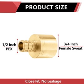 (Pack of 5) EFIELD PEX 1/2" x 3/4" Female Sweat Copper Adapter（Over CopperTube）Brass Fitting Lead Free-5 Pieces