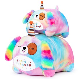 Yeqivo Happy Birthday Dog Plush Toy, Cute Birthday Colorful Puppy Stuffed Animal, Dog Plush Pillow for Girls Kids(Dog,40cm/15.7inch)