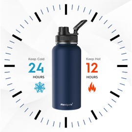 Navigate 32 oz Insulated Stainless Steel Sports Water Bottle with Spout & Handle Lids,Wide Mouth Water Jug with Double Walled Leak Proof Keep Cold for 24 Hrs Hot for 12 Hrs,Dark Blue