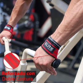 Paquete con straps y muñequeras para gimnasio, kit para levantamiento de pesas (rojo)