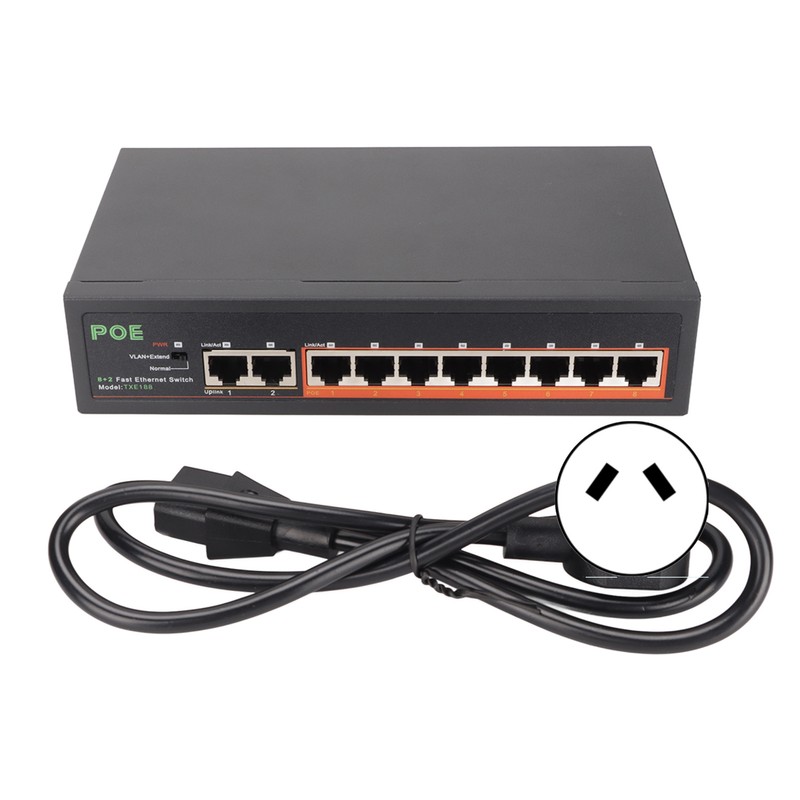 PoE Switch 8 Ports 10/100Mbps 90W RJ45 Adaptive Port LED