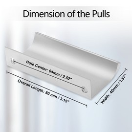 Cjueiom 12 Pack Concealed Kitchen Cupboard Handles 64mm Hole Center Hidden Drawer Pulls, Finger Edge Pull Aluminum Cabinet Handle Invisible Door Knob for Wardrobe (80mm Total Length, Silver)