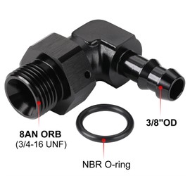 Podavelle 8AN -8 ORB Male to 3/8 Hose Barb 90 Degree Fitting Adapter Aluminum Black
