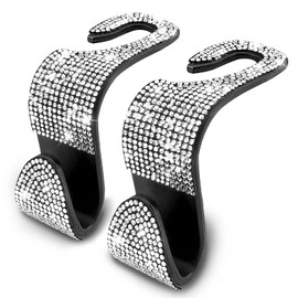 OSIFIT 2PCS Car Seat Hooks, Bling Rhinestone Headrest Hooks, Universal Bling Car Interior Accessories, for Handbag, Clothes, Purse, Water Bottle (White)