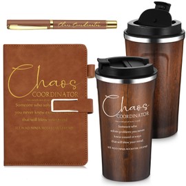 Pickmesh 3 Pcs Thank You Gift Chaos Coordinator Appreciation Gift A5 Leather Journal with Ballpoint Pen and 17 oz Coffee Tumbler for Birthday Wedding Graduation Retirement Teacher(Brown)