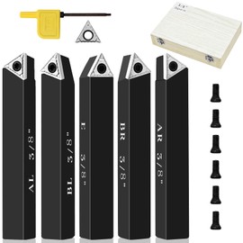 SENDUO 3/8" Indexable Carbide Turning Inserts Holder Set for Machining Lathes, 5 Pcs Set Metal Lathe Tools Inserts Bits with Carbide Inserts TCMT110204.