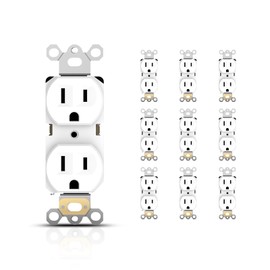 TOPELER 15A Duplex Receptacle Outlets, Heavy-Duty Electrical Wall Outlet for Commercial and Residential, Non-Tamper Resistant, 2 Pole 3-Wire, Self-Grounding, UL Listed, White, 10 Pack