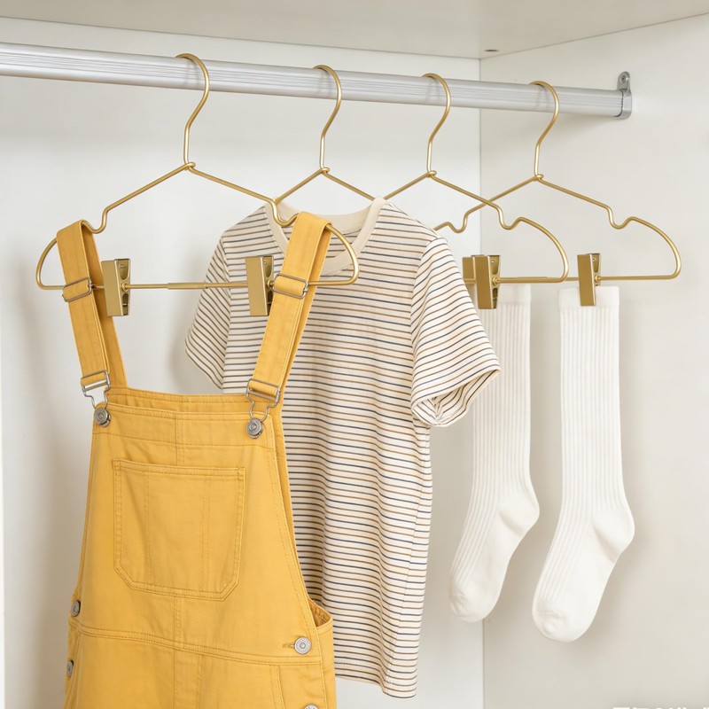 Koobay 12.6" Children Gold Clothes Hangers with Clips,10 Pack,Newborn Kids
