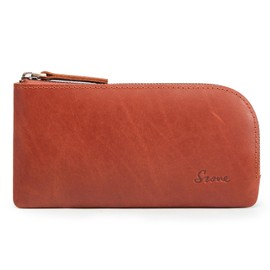 S-ZONE Top Grain Leather Pencil Pouch Small Zipper Bag for Pens Makeups Change Coins