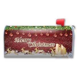 Merry Christmas Golden Santa Claus and Sleigh Mailbox Cover Magnet by Magnet America is 18.375" x 21" Made for Metal Mailboxes
