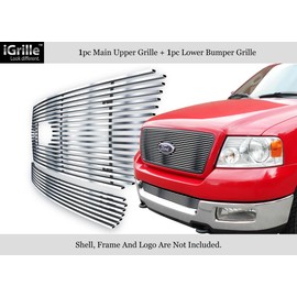 APS Compatible with 2004-2005 F-150 Honeycomb Style Chrome Stainless Billet Grille Insert Combo N19-C49976F