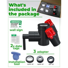 TidyFriend Eye Wash Kit-Eye Wash Units, Faucet Mounted Emergency Eye Wash Station Sink Attachment - Continuous Flow Eyewash Station with Common Sink Adapters, Inspection Tags & Wall Sign (Black)