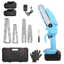 KOCASO Electric Mini Chainsaw Cordless with 2Pcs 2200mAh Powers, 4in/6in Chain Saws for Wood Cutting, Tree Pruning, Portable Handheld Chainsaw for Yard Maintenance, Gardening & Limb Trimming，Blue