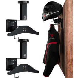 OneTigris Motorcycle Helmet Holder Wall Mount, Tactical Gear Holder with Helmet Stand and Plate Carrier Hanger, Solid Wood Wall Rack Organizer & Display for Police, Football, Cycling Gear