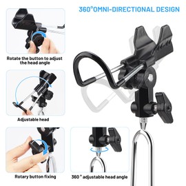 DBREAKS Rod Holder, Pack of 2 Stainless Steel Fishing Rod Holder, 360° Adjustable Hallter for Fishing Rods, Fishing Rod Stand, Angle Adjustable Fishing Rod Holder, Rod Rest Holder (Upgrade Black)