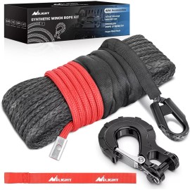 Nilight Winch Rope 1/4 Inch x 50 Ft Synthetic Winch Line Cable Kit Universal