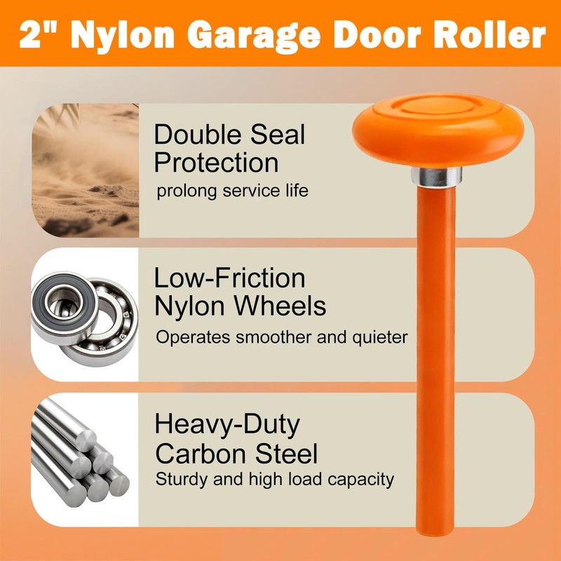 12 Pack 2" Nylon Garage Door Rollers, 4" Nylon Layer