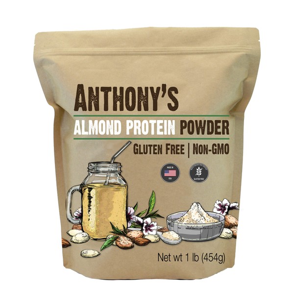 Anthony's Almond Protein Powder, 1 lb, Gluten Free, Non GMO, Plant Based Protein, Made in USA