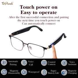 ToPanda Smart Audio Glasses (3rd Gen), TWS Open Ear Speakers with Bluetooth 5.0 Connectivity for Gaming Meeting.(Black/Black-Blue light (Photochromic Lenses))